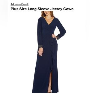 Adrianna Papell Jersey Knit Long Sleeve gown with sleeve embellishment